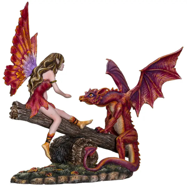 PACIFIC TRADING Fairy w/Red Dragon on Seesaw Sculpture