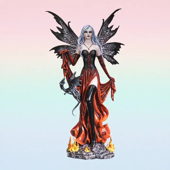 PACIFIC TRADING Fire Fairy w/Black Dragon Sculpture
