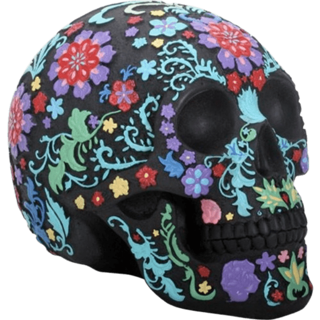 PACIFIC TRADING COLORED FLORAL SKULL BLACK