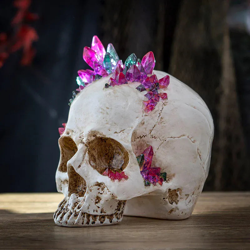 PACIFIC TRADING Skull With Crystals Sculpture