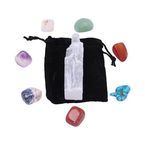 The Lair Chakra Stones With Selenite Wand and Energy Center Chart