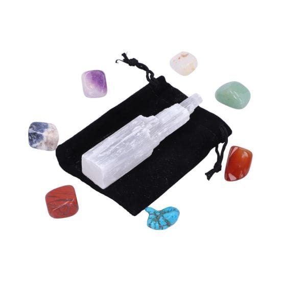 The Lair Chakra Stones With Selenite Wand and Energy Center Chart