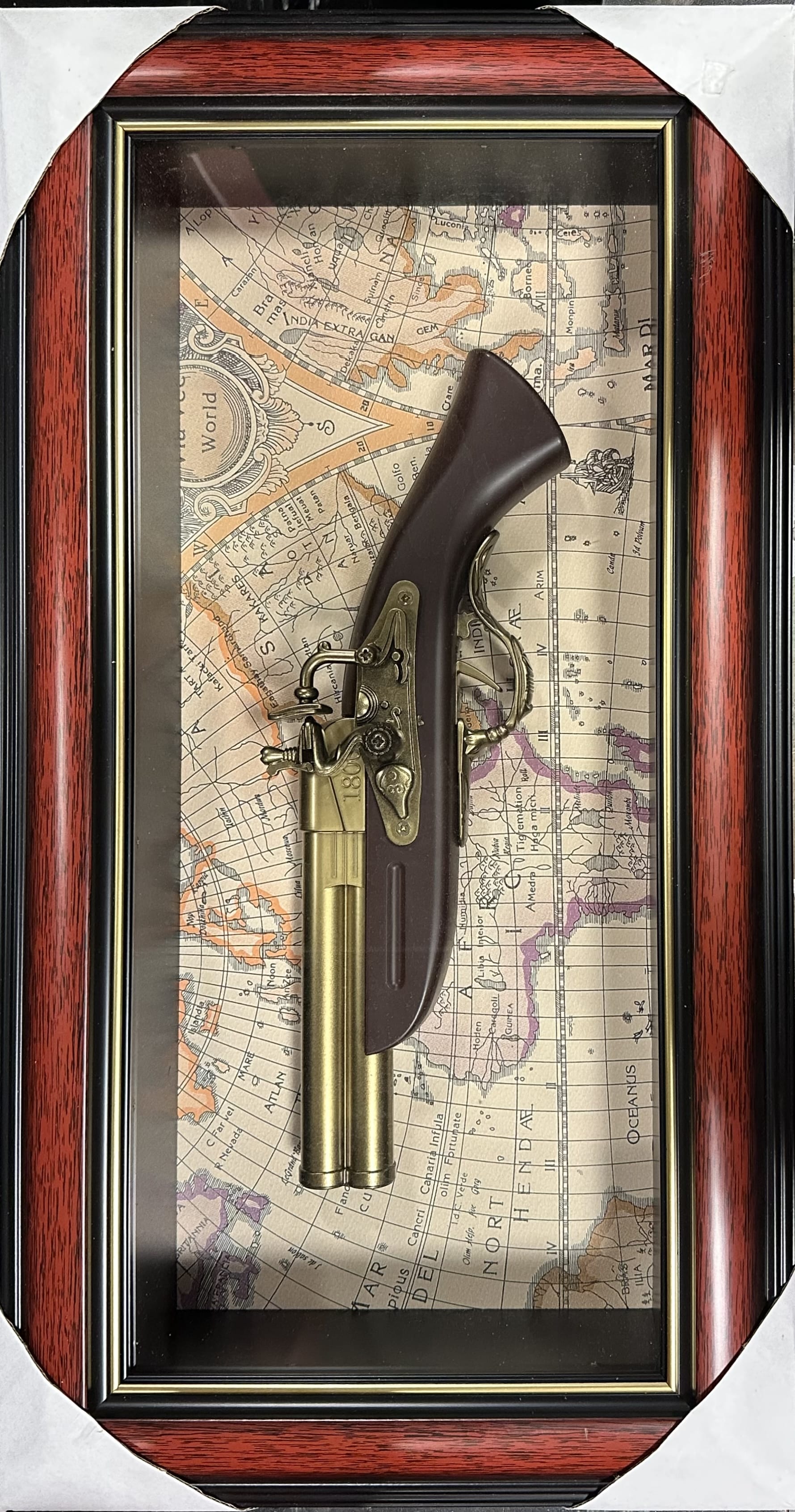 YENO TRADING Medium Framed Gun Decor On Map
